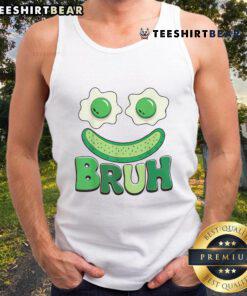 Funny Bruh Green Face with Eggs, Bacon, and Ham on a St. Patrick's Day Tank Top for a festive breakfast look.