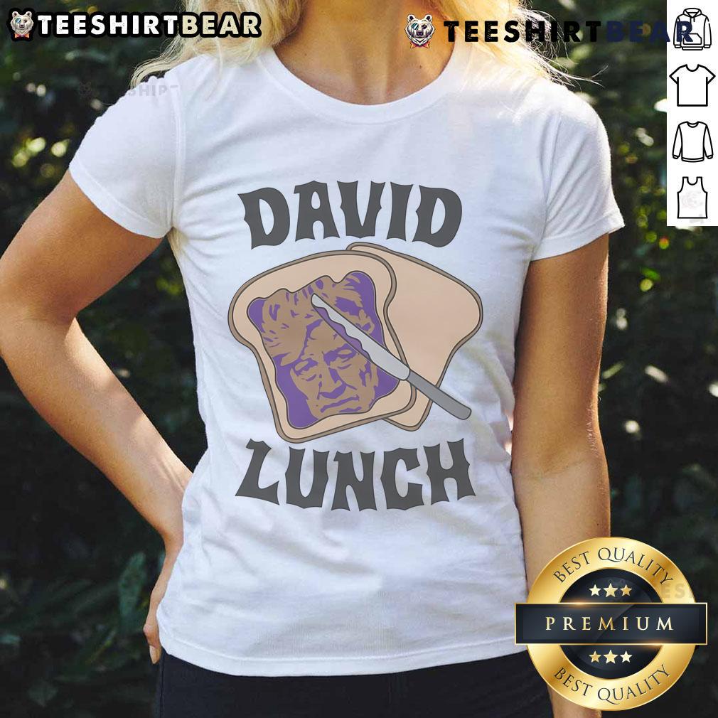 Funny David Lunch Sandwich Ladies Tee featuring a humorous sandwich graphic, perfect for casual and quirky fashion.