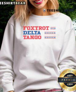 Funny Foxtrots Delta Tangos raglan baseball sweatshirt featuring a playful dance-themed design in vibrant colors.