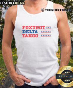 Funny Foxtrots Delta Tangos raglan baseball tank top featuring playful design and vibrant colors for casual wear.