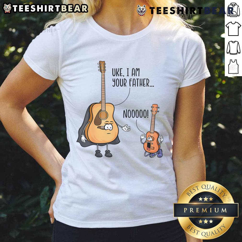 Funny guitar and ukulele design with 'I Am Your Father' text, perfect for Star Wars fans on a ladies' tee.