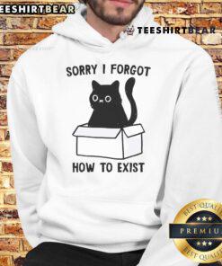 Cute black cat hoodie featuring the phrase I Forgot How To Exist in a funny design, perfect for cat lovers.