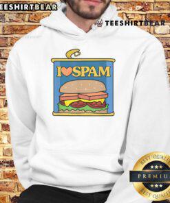 Funny I Heart Love Spam hoodie for food lovers featuring a playful design celebrating canned cooked pork.