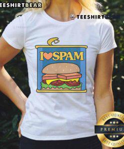 Funny I Heart Love Spam Canned Cooked Pork Tee for food lovers, featuring a playful design perfect for ladies who enjoy humor.