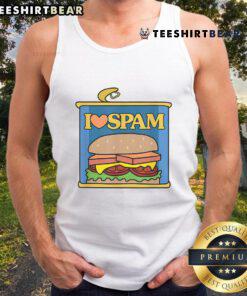 Alt Text: Funny I Heart Love Spam Canned Cooked Pork Food Lover Tank Top design featuring playful graphics and vibrant colors.