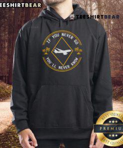 Funny hoodie for traveling lovers featuring 'If you never go, you'll never know' slogan, perfect for adventurous spirits.