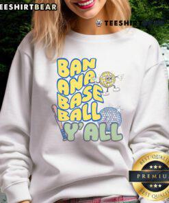 Funny 'Let's Go Bananas' disco baseball sweatshirt featuring vibrant colors and playful graphics for a fun look.