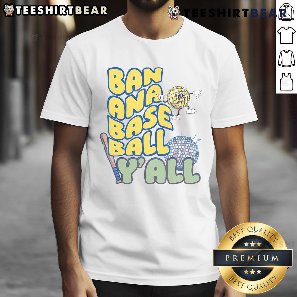 Funny Let's Go Bananas Disco Baseball Y'all T-Shirt featuring vibrant colors and playful design for baseball fans.