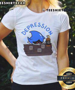 Funny Sonic the Hedgehog depression meme on a ladies tee, featuring a humorous take on mental health struggles.