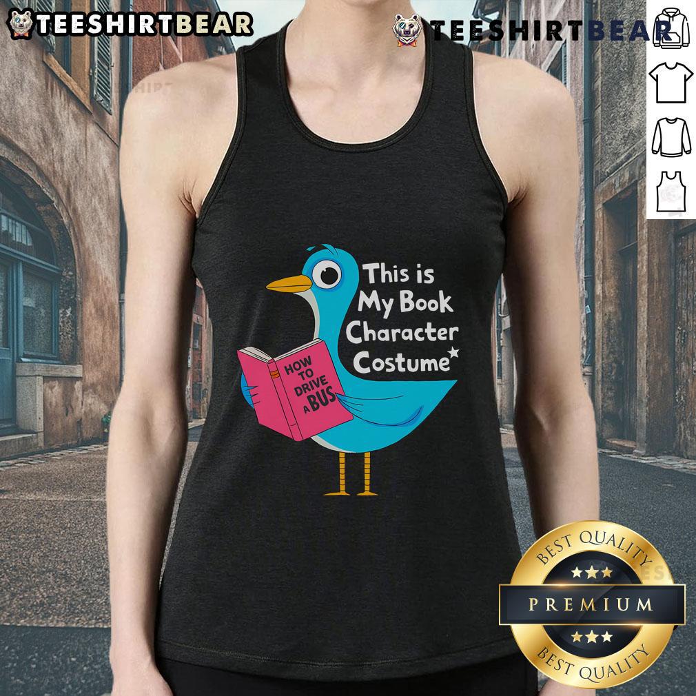Kids reading in a funny 'This Is My Book Character' pigeon costume tank top, perfect for book-themed events.