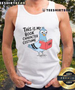 Alt Text: Funny book character costume featuring a pigeon reading while wearing a humorous tank top, perfect for quirky events.