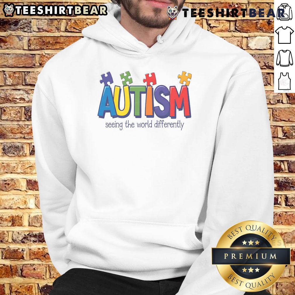 Good Autism Awareness hoodie showcasing the message 'Seeing the World Differently' for support and understanding.