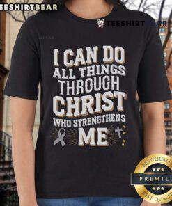 Good Can Do All Things Through Christ Asthma Awareness Ladies Tee in vibrant colors, promoting faith and respiratory health.