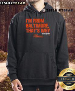 Good Derik wearing a vibrant orange hoodie that says 'I'm From Baltimore' showing style and pride.