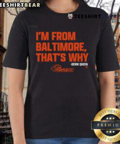 Good-Derik-Queen 'Im From Baltimore' orange ladies tee showcasing vibrant design and comfortable fit for fans.