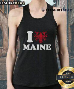 Good I Love Maine Heart as Lobster Tank Top featuring a vibrant lobster graphic and Maine-themed design.