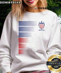 Good Made in USA soccer team flag sweatshirt featuring vibrant colors and patriotic design for sports enthusiasts.