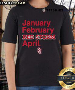Good St. John's Basketball Ladies Tee in red for January-February Red Storm fans, perfect for showing team spirit.