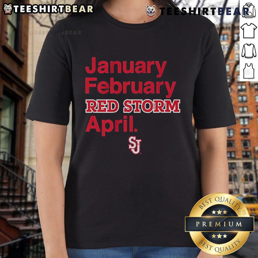 Good St. John's Basketball Ladies Tee in red for January-February Red Storm fans, perfect for showing team spirit.