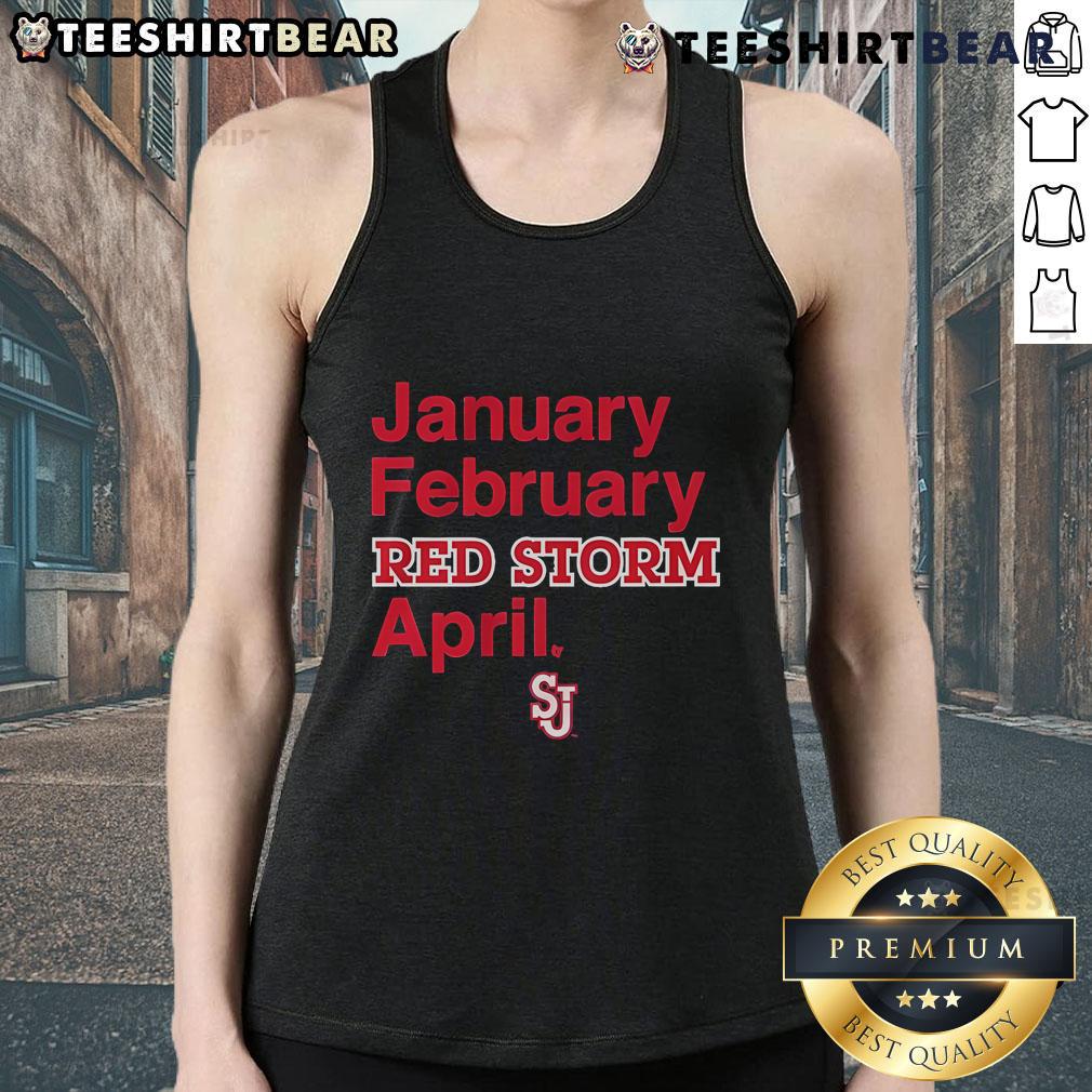 Good St. John's Basketball Red Storm April tank top featuring team logo and vibrant colors for fans and athletes.
