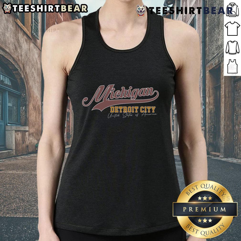Alt Text: Vintage Michigan Detroit City tank top featuring a stylish design and vibrant colors, perfect for summer wear.
