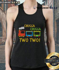 Happy Chugga Chugga Two Two Birthday Train tank top featuring colorful train graphics for kids' birthday celebrations.