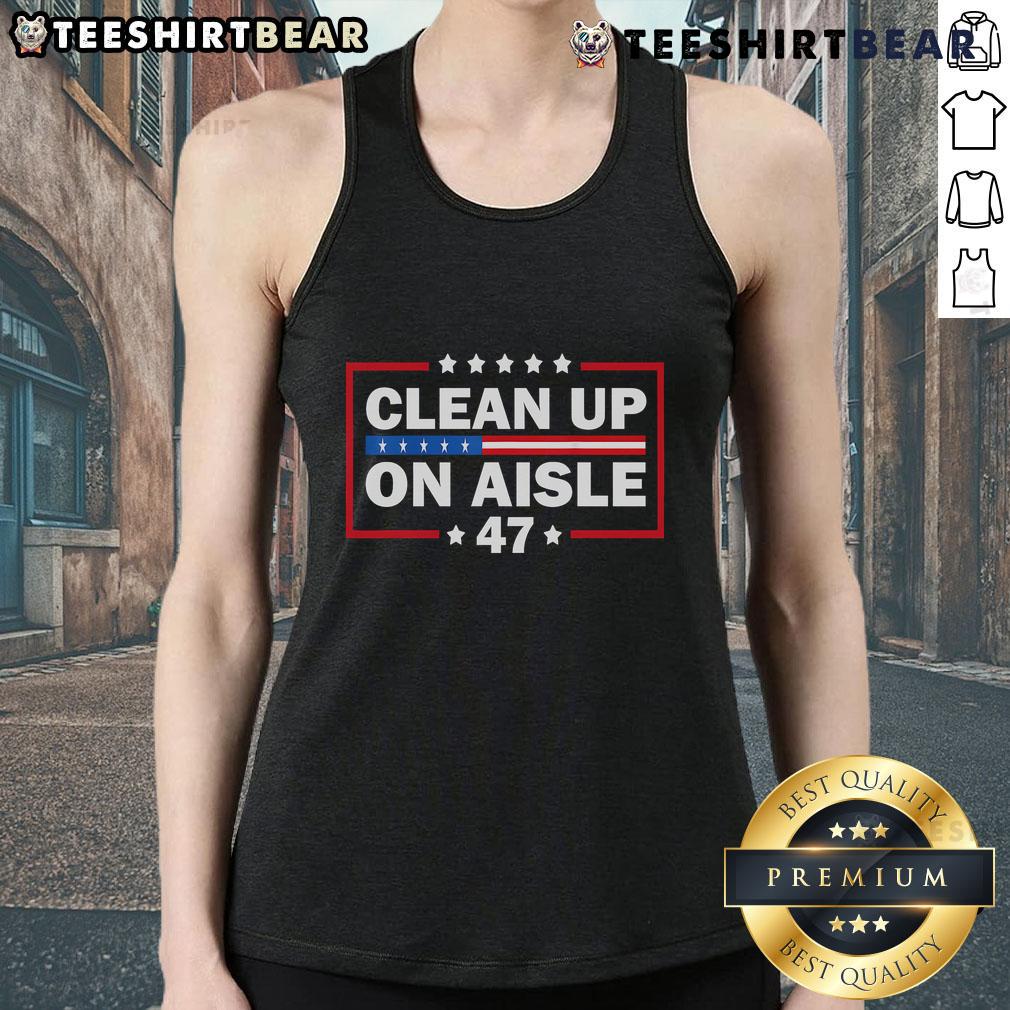 Stylish Hot Clean Up On Aisle 47 tank top displayed on a mannequin in a bright store setting, perfect for casual wear.