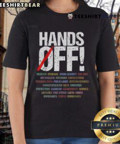 Hot Hands Off Protest Ladies Tee featuring a bold graphic for women's rights activism in stylish, comfortable design.