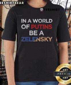 Alt Text: Hot 'I Stand With Ukraine' Ladies Tee featuring a bold statement against Putin, promoting support for Zelensky.