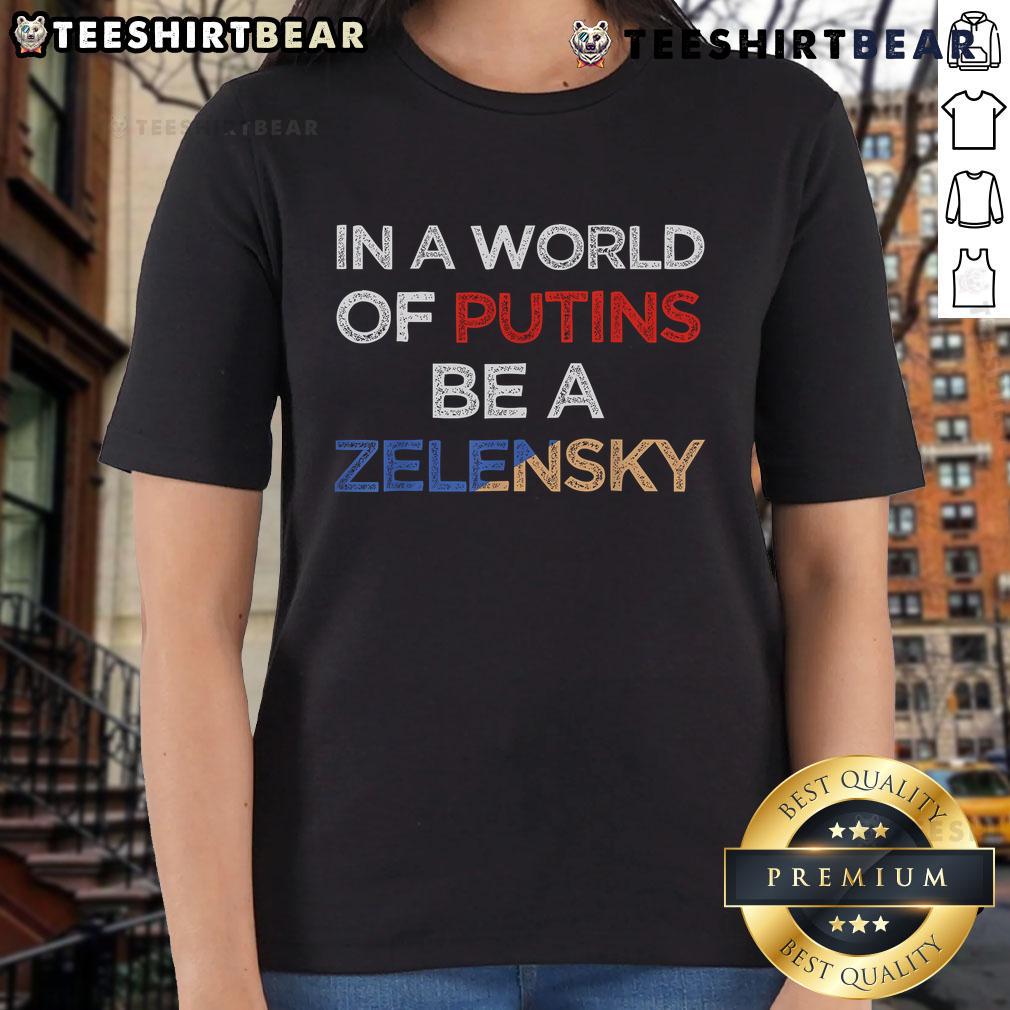 Alt Text: Hot 'I Stand With Ukraine' Ladies Tee featuring a bold statement against Putin, promoting support for Zelensky.