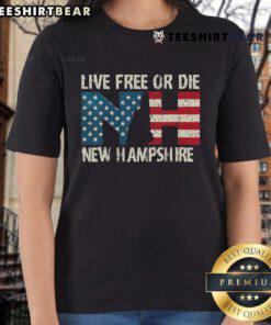 Alt Text: Hot New Hampshire Patriotic Live Free or Die Ladies Tee, stylish and vibrant design for proud New Hampshire residents.