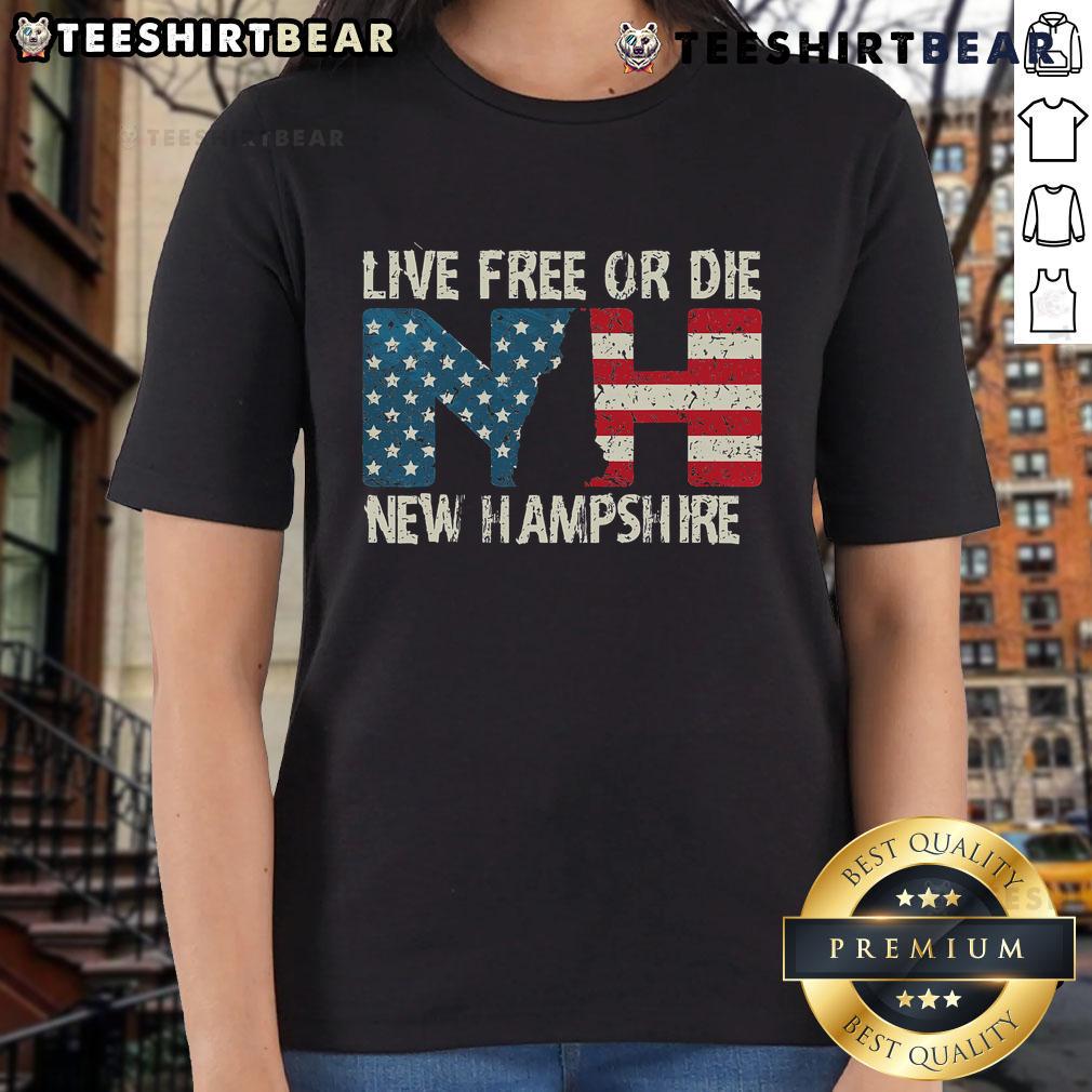 Alt Text: Hot New Hampshire Patriotic Live Free or Die Ladies Tee, stylish and vibrant design for proud New Hampshire residents.