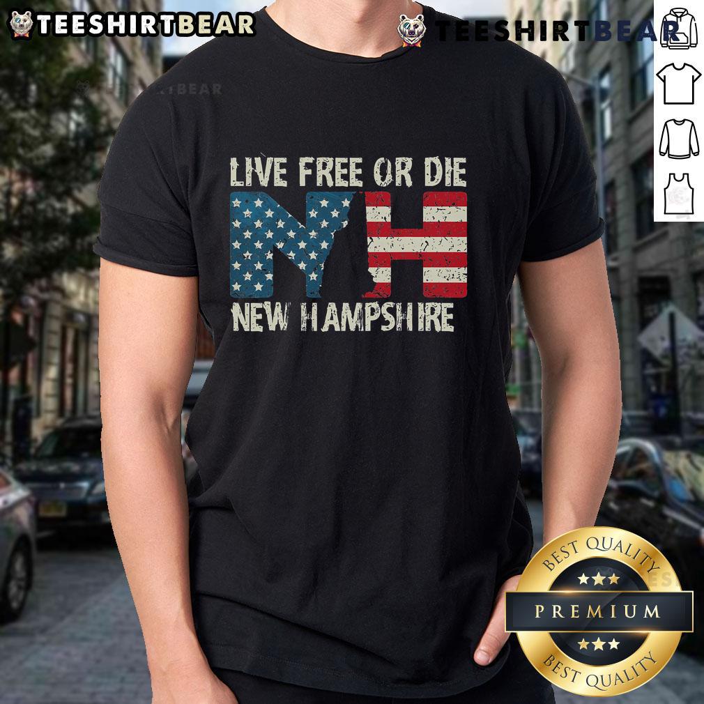 Alt Text: Stylish 'Live Free Or Die' T-Shirt featuring New Hampshire pride, perfect for patriotic celebrations and casual wear.