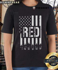 Alt Text: Hot R.E.D. Remember Everyone Deployed Red Friday flag design on a stylish ladies tee for patriotic supporters.