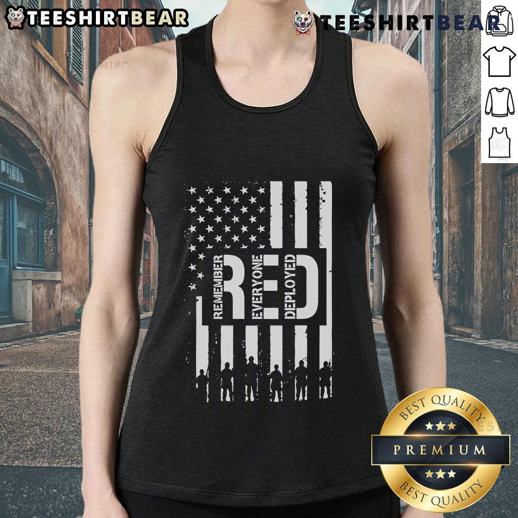 Hot R.E.D. Remember Everyone Deployed Red Friday Flag Tank Top featuring a patriotic design for military support.