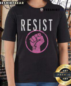 Hot Resist Fist Anti-Trump Ladies Tee featuring bold graphic for activism and empowerment. Perfect for resistance movements.