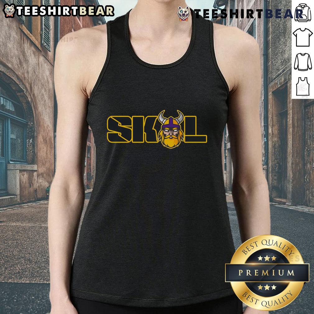 Hot SKOL Viking Football Fan Tank Top featuring bold team colors and graphics, perfect for game day celebrations.