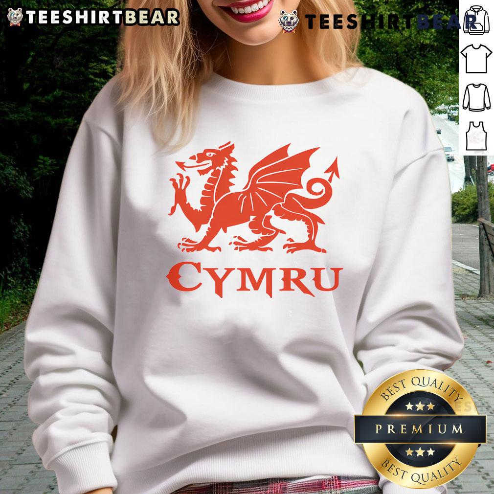 Nice Cymru Wales Cardiff Dragon sweatshirt featuring vibrant design and comfortable fit, perfect for Welsh pride.