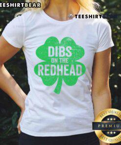 Nice Dibs On The Redhead Shamrock Ladies Tee featuring a vibrant green design perfect for St. Patrick's Day celebrations.