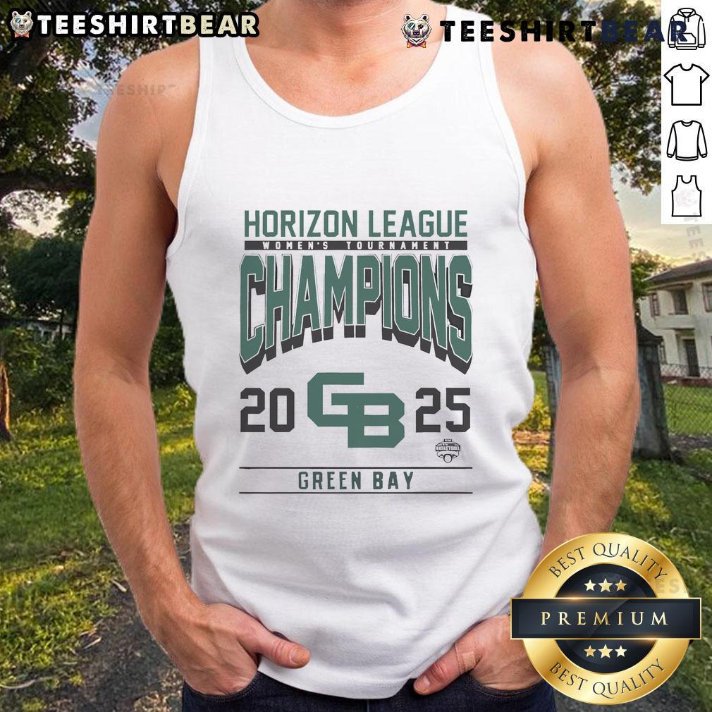 2025 Horizon League Women's Tournament Champions tank top in green featuring Nice Green Bay logo and stylish design.