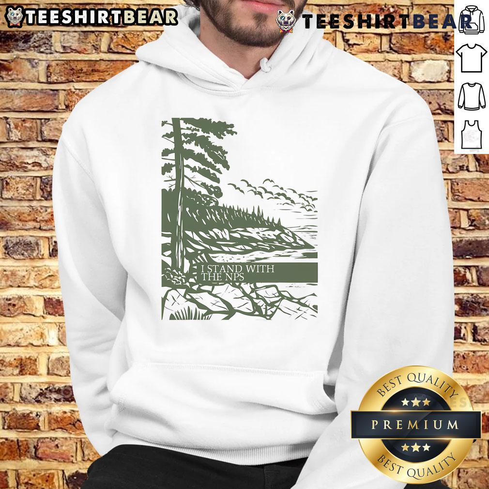 Cozy hoodie featuring 'I Stand With The NPS' design, perfect for National Park supporters and outdoor enthusiasts.
