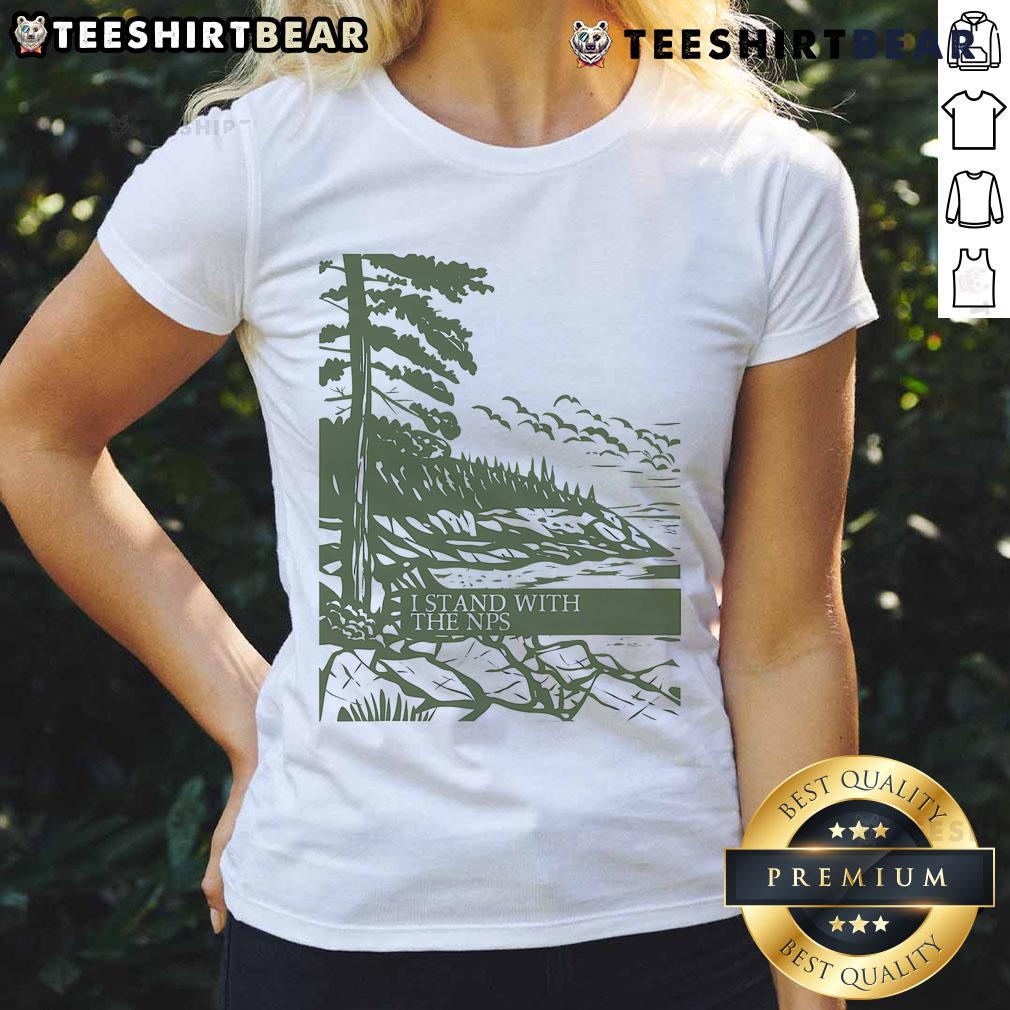 Nice I Stand With The NPS National Park Support Ladies Tee showcasing a stylish design for nature lovers and park advocates.