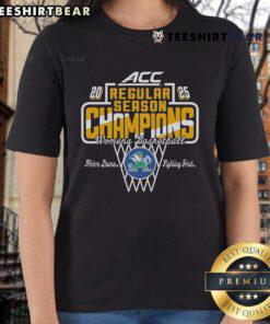 Notre Dame Fighting Irish 2025 ACC Women's Basketball Champions Ladies Tee design celebrating the team's victory.