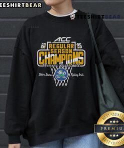 Alt Text: Notre Dame Fighting Irish 2025 ACC Women's Basketball Champions sweatshirt, showcasing team pride and victory.