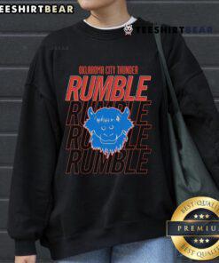 OKC Thunder Rumble mascot sweatshirt featuring repeated designs, perfect for fans of the Oklahoma City Thunder.