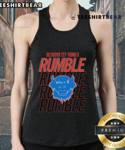 Alt Text: Oklahoma City Thunder Rumble mascot tank top featuring a vibrant design and repeated team name for fans.