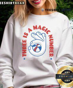 Alt Text: Cozy 'Nice Three Is A Magic Number' hand sweatshirt in soft fabric, perfect for casual wear and expressing creativity.