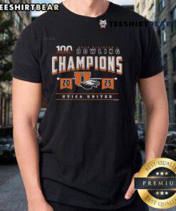 Alt Text: Official 2025 MHSAA Boys Bowling D1 Champions Utica United T-Shirt featuring team colors and logo design.