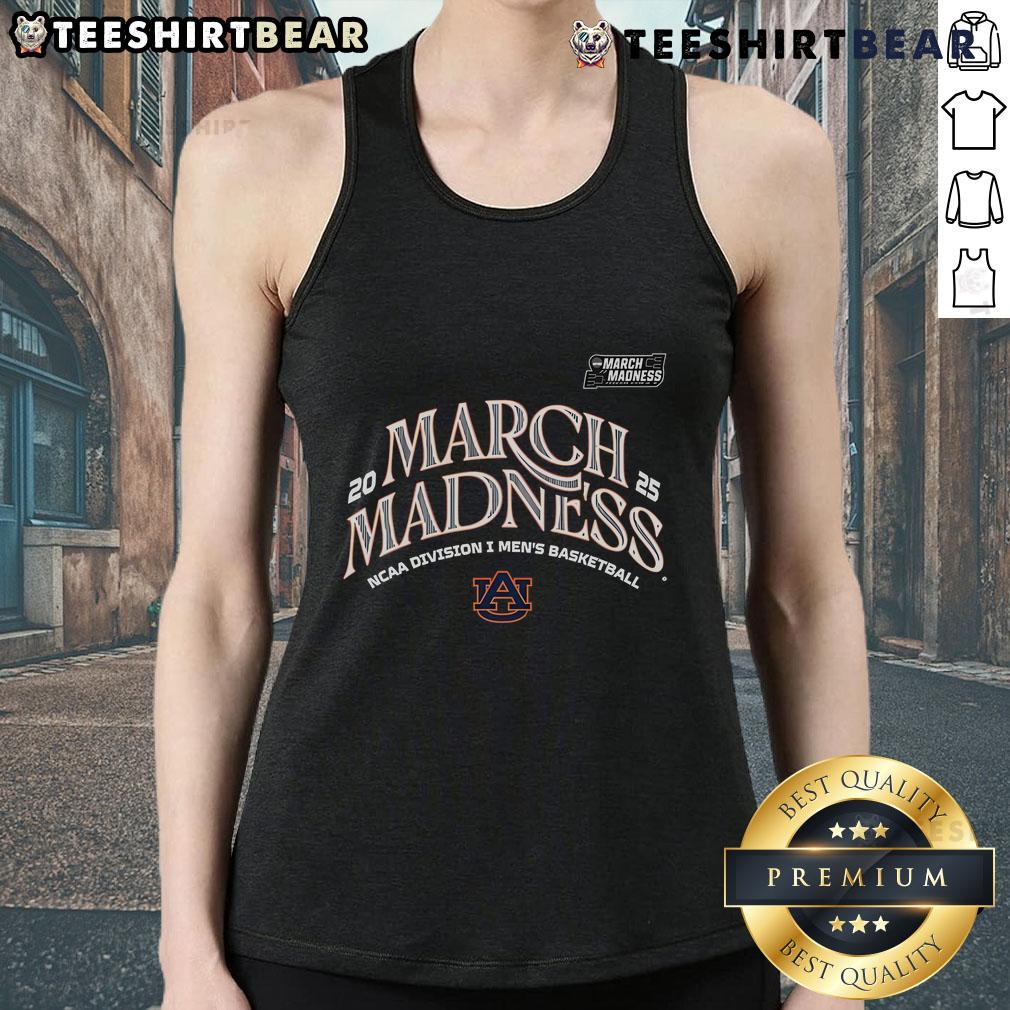 Official Auburn Men's Basketball 2025 March Madness Bound Tank Top featuring team colors and logo for fans.