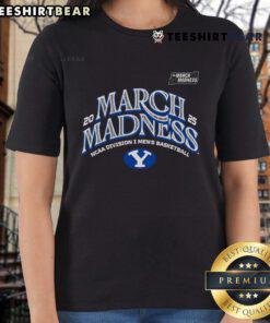 Official BYU Men's Basketball 2025 March Madness Bound Ladies Tee featuring team colors and logo for fans.